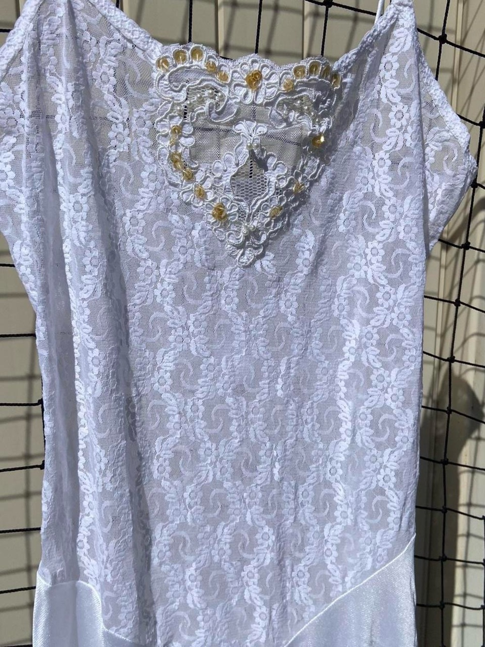 Vintage white nylon lace bodice midi slip dress - Picture 2 of 5